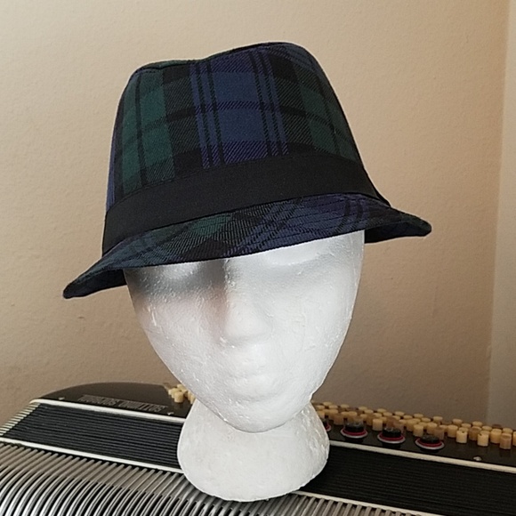 green plaid fedora hat